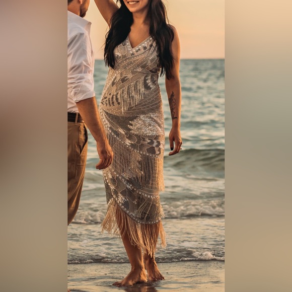 ASOS Metallic Fringe Midi Dress - Picture 3 of 3